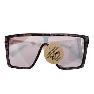Frye Brown Tortoise Shell Oversized Square Shield Sunglasses Rose Gold 100& UV